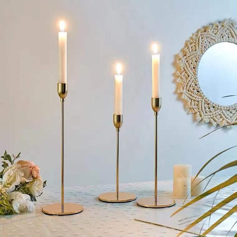 Gold Taper Candle Holder Set of 6, Brass Gold Tall Candlestick Holders, Candle Stickers Long Holder Set, Pillar Decorative Candle Holder Fits 3 4 Inch Candle,Excellent Gift 2024 Ornaments