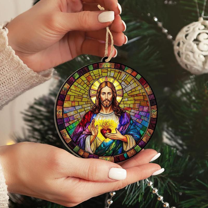 Christian Gifts for Women, Men - Christmas Ornaments 2024, Catholic, Spiritual Gifts for Christians, Mom, Religious, Sacred Heart Home, Room Decor - Christmas Decorations Suncatcher Ornaments