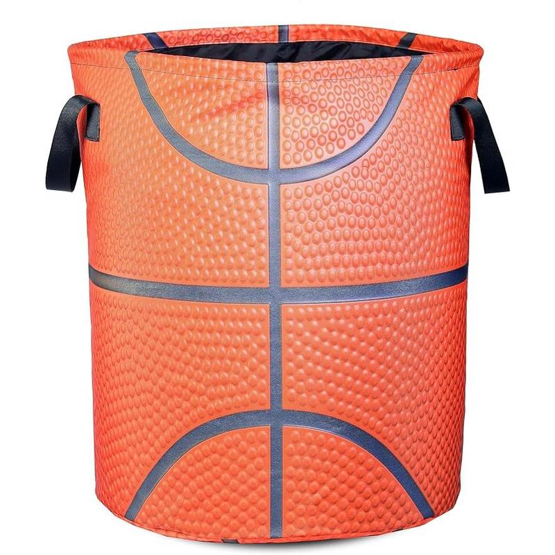 Basketball Texture Laundry Basket Ball Foldable Waterproof Oxford Cloth Funny Tote Bag Laundry Hamper Clothes Storage Bucket Toy Organizer For Bathroom Laundry Storage Bedroom 17.7x13.7 Inch