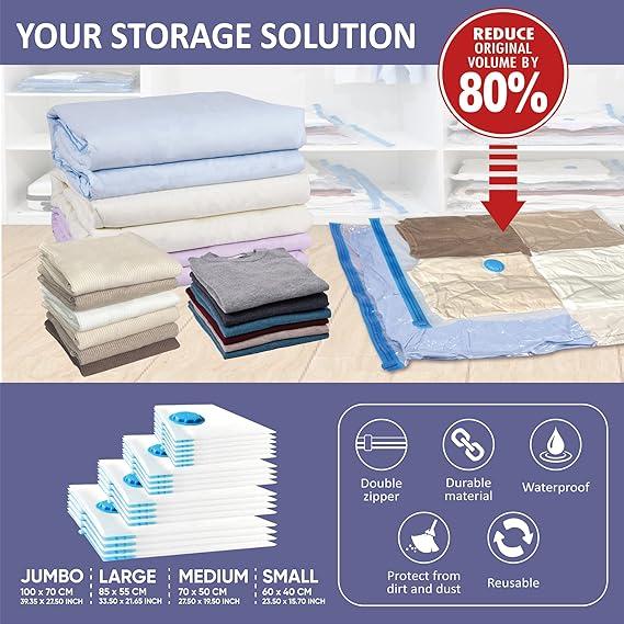 18x Combo Vacuum Storage Bags, Vacuum Sealed Storage Bags with Free Hand Pump, Vacuum Seal Bags for Clothing Pillows Towel Blanket Bedding Vacum bag