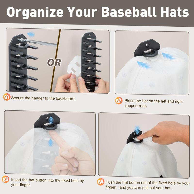 Hat Organizer for Baseball Caps, 1 Count Wall Mounted Hat Storage Display Rack, Space Saving Hat Hanger for Door, Bedroom, Closet