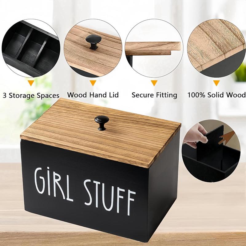 Wooden Storage Box with Lid, 1 Count Creative Letter Pattern Storage Box with 3 Compartments, Home Organizer for Bathroom, Living Room, Bedroom