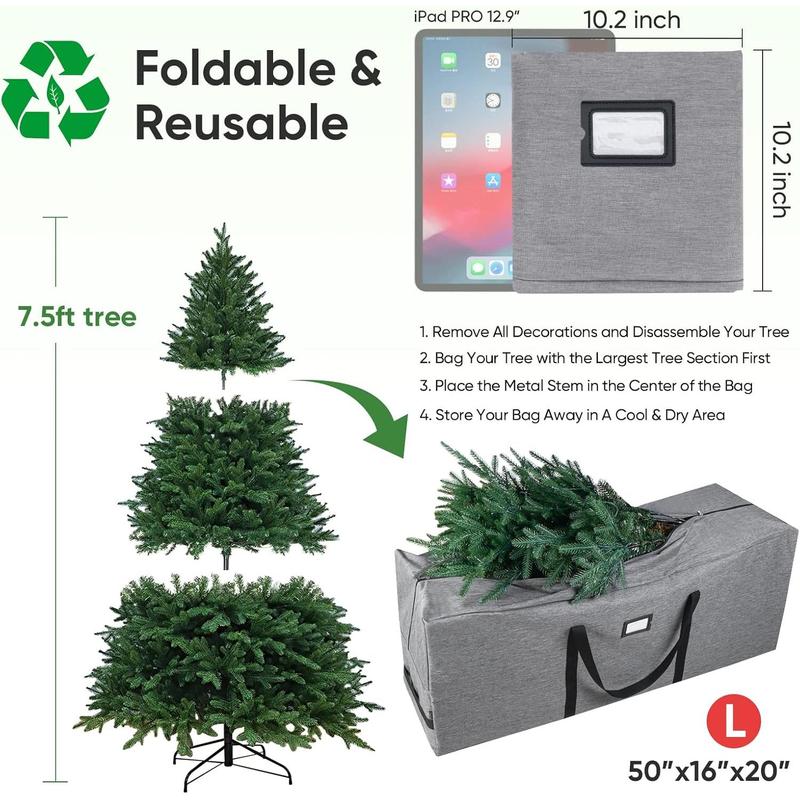 7.5 9 ft Christmas Tree Storage Bag, Heavy Duty 900D Oxford Fabric with Reinforced Handles and Dual Zippers Wide Opening, Extra Large Storage Container for Trees and Decorations