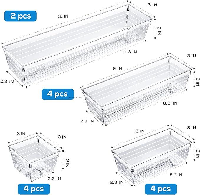 Drawer Organizer Storage Trays for Makeup, Kitchen, Bedroom, Office, Desk, Versatile Plastic Clear Drawer Organizer.