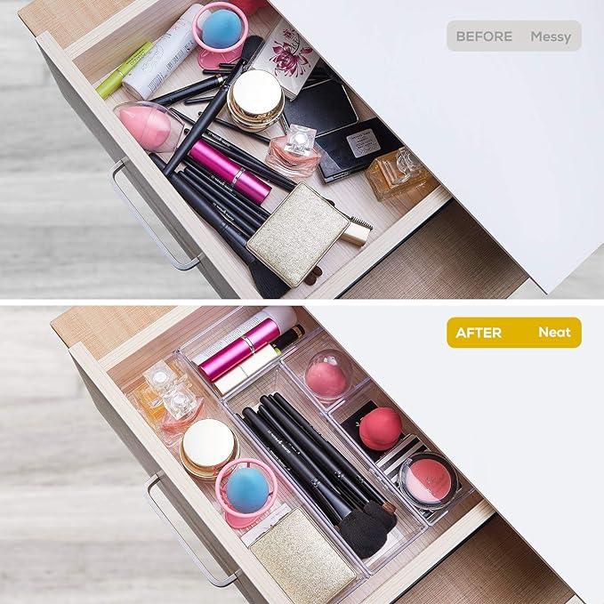 Drawer Organizer Storage Trays for Makeup, Kitchen, Bedroom, Office, Desk, Versatile Plastic Clear Drawer Organizer.