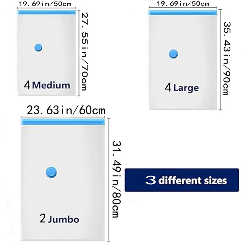 Summer Vacuum Storage Bag with Electric Pump, 10pcs Multi Size Vacuum Clothes Storage Bag & 1 Count Pump With without 3 Counts Clothes Storage Bag, Reusable Waterproof Space Saving Storage  Organizer Bag