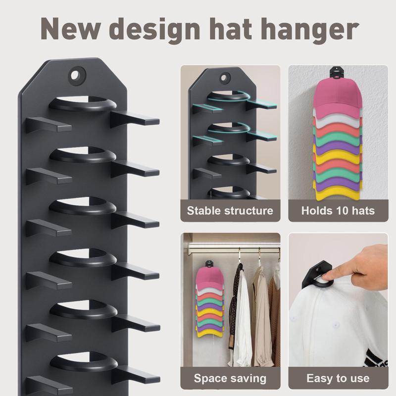 Hat Organizer for Baseball Caps, 1 Count Wall Mounted Hat Storage Display Rack, Space Saving Hat Hanger for Door, Bedroom, Closet