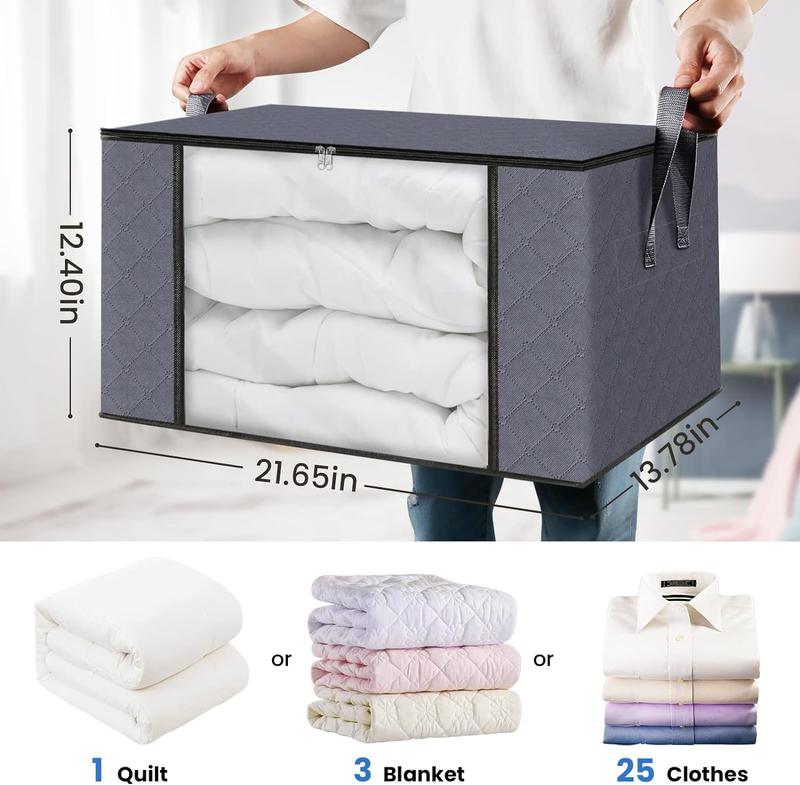 6 Pack Clothes Storage, Foldable Large Storage Bags, Storage Containers for Clothing, Blanket, Comforter, Toys, Pillows, Clothes Organizers with lids