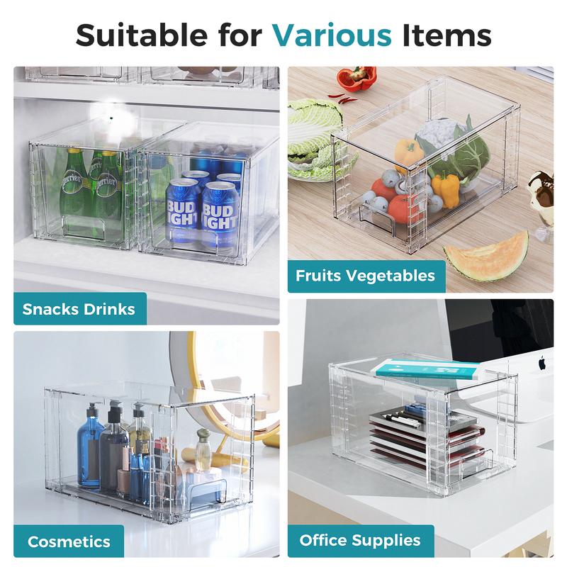 Oylik Large Stackable Storage Drawers, Clear Acrylic Organizer with Handles, BPA Free Food Storage Containers, Cabinet, Under Sink Organization Boxes pantry organization drawer organizer