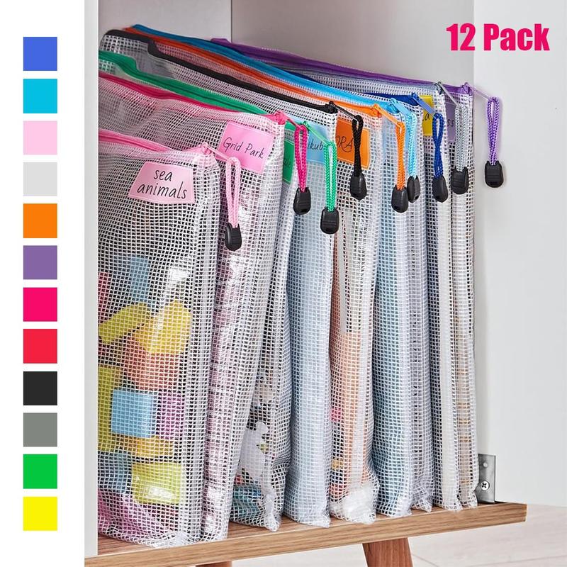 12 Pack Waterproof Mesh Zipper Document Pouch Bags A3 Size Reusable Zipper Bags for Organizing Storage