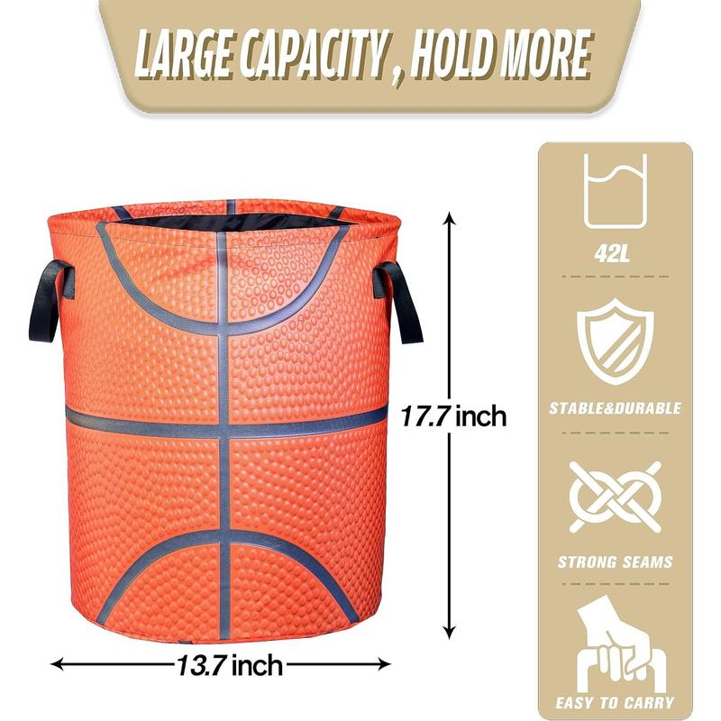 Basketball Texture Laundry Basket Ball Foldable Waterproof Oxford Cloth Funny Tote Bag Laundry Hamper Clothes Storage Bucket Toy Organizer For Bathroom Laundry Storage Bedroom 17.7x13.7 Inch