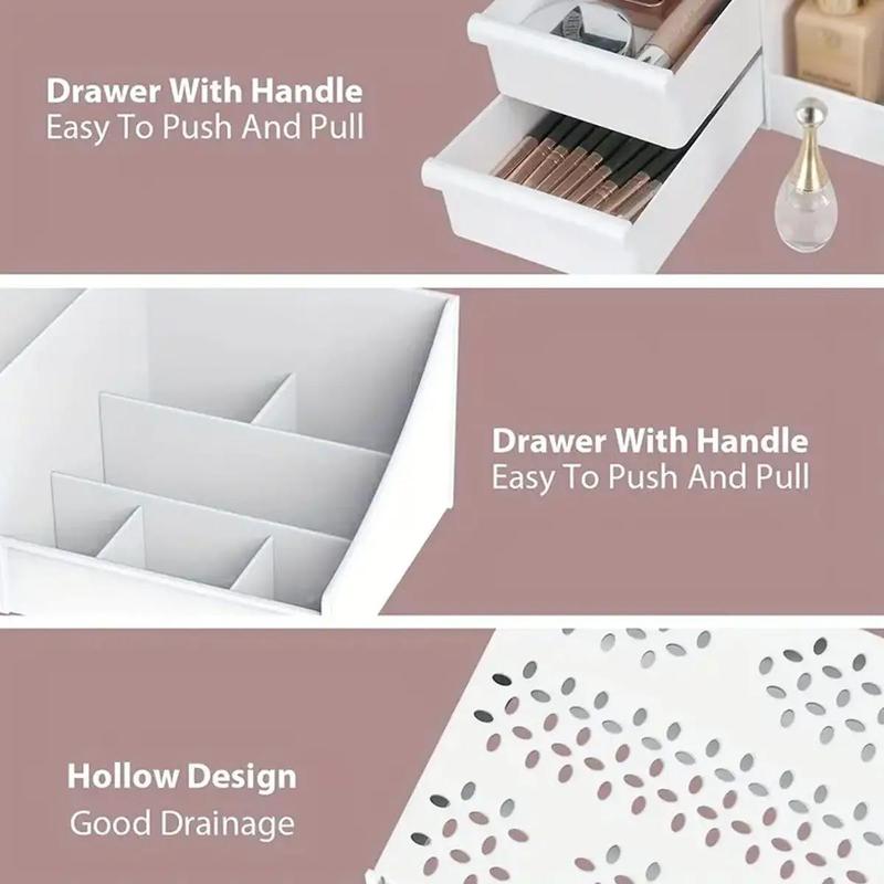 Cosmetic Storage Box, 1 Count Multi-grid Makeup Organizer with Drawer, Desktop Cosmetic Storage Box, Desk Accessories, Summer Gift Ideas, Bedroom Accessories