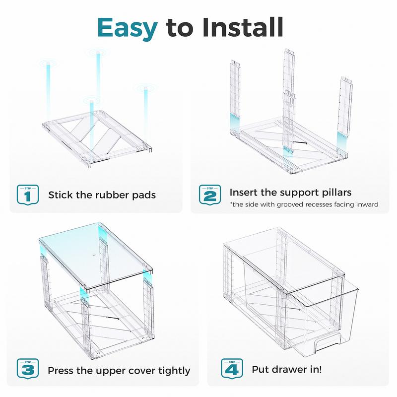 Oylik Large Stackable Storage Drawers, Clear Acrylic Organizer with Handles, BPA Free Food Storage Containers, Cabinet, Under Sink Organization Boxes pantry organization drawer organizer