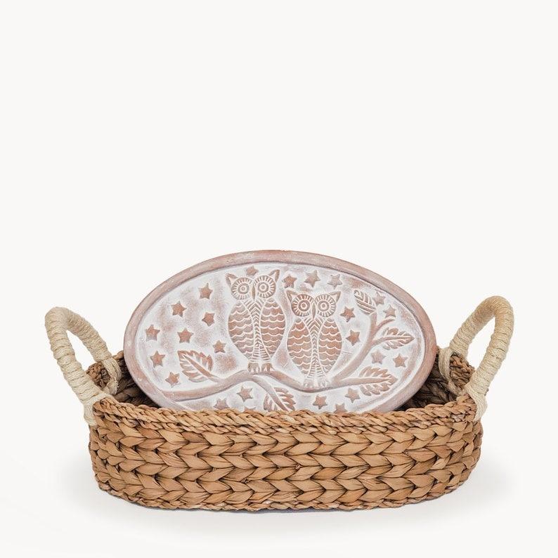 Housewarming Gift Handmade New Home Gift Unique Wedding Gift Hostess Gift Baking Bread Warmer Ceramic Warming Stone Wicker Basket [OVAL]