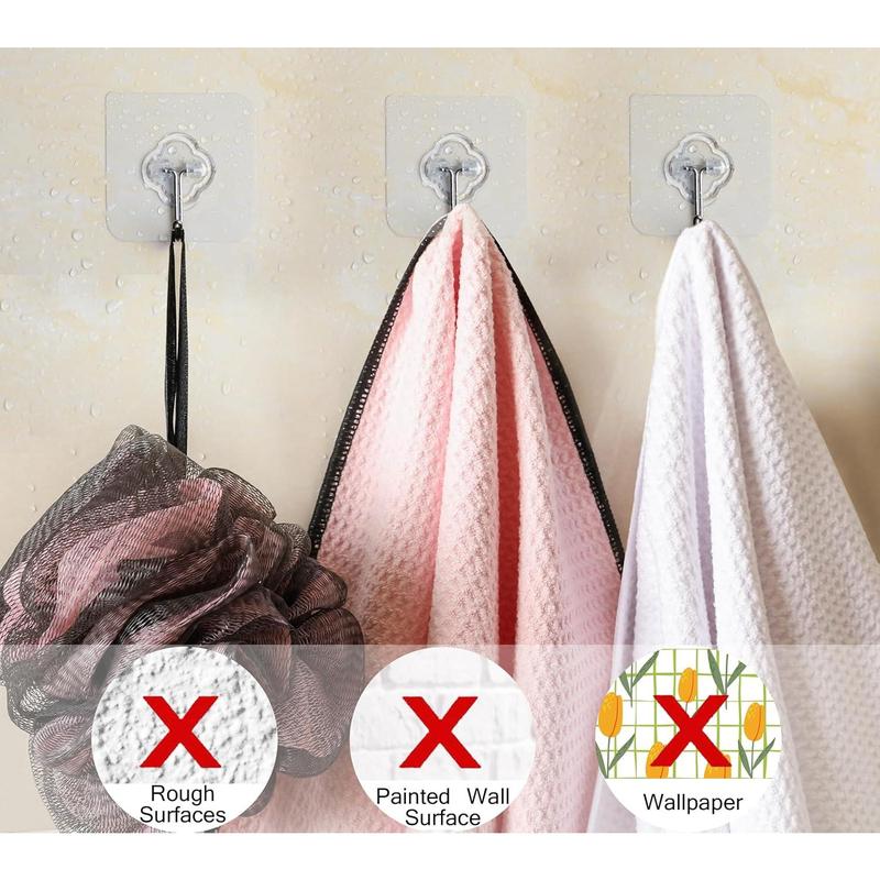 Adhesive Hooks, 32 Pack 33lb(Max) Sticky Hooks, Transparent Reusable Removable Adhesive Hooks for Hanging, Wall Hooks for Hanging Can be Use for Kitchen Bathroom Shower Outdoor Home Improvement