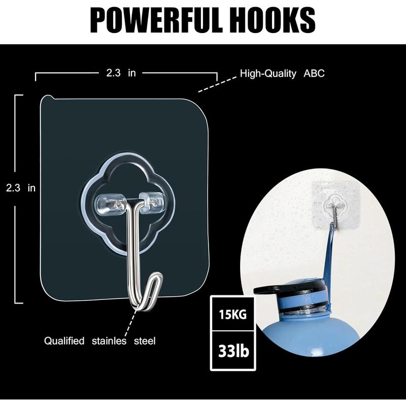 Adhesive Hooks, 32 Pack 33lb(Max) Sticky Hooks, Transparent Reusable Removable Adhesive Hooks for Hanging, Wall Hooks for Hanging Can be Use for Kitchen Bathroom Shower Outdoor Home Improvement