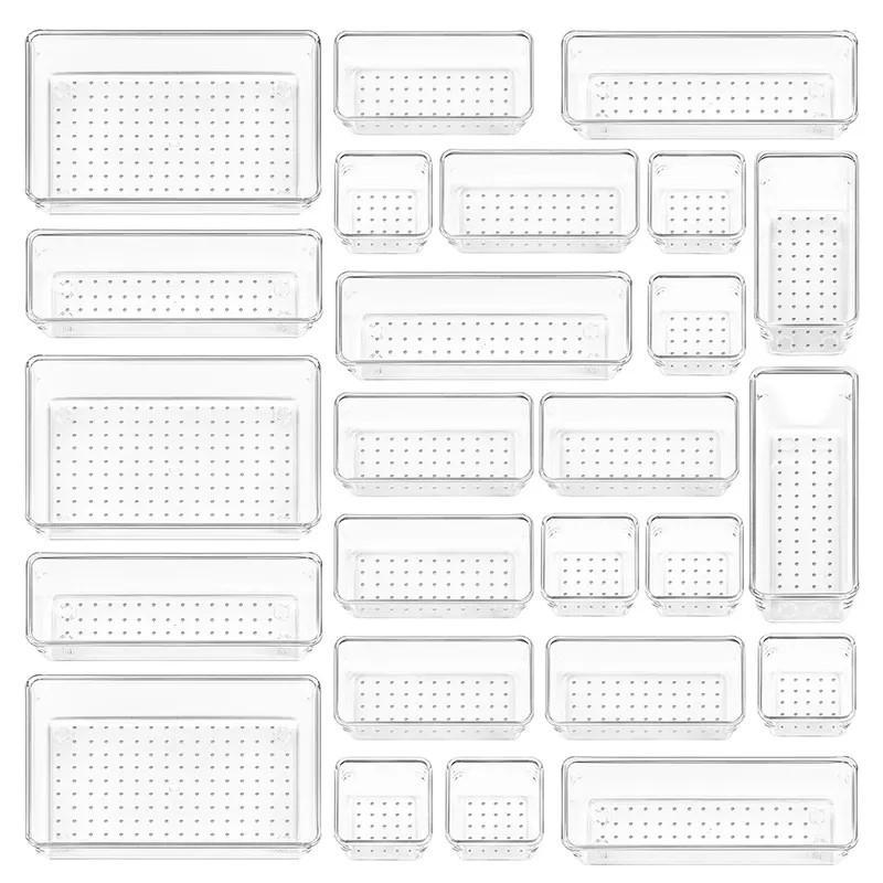 Drawer Organizer Storage Trays for Makeup, Kitchen, Bedroom, Office, Desk, Versatile Plastic Clear Drawer Organizer.