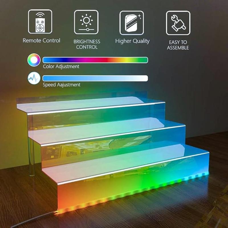 12 IN Clear Acrylic Display Riser with LED light，Perfume Organizer Cologne Holder，3 Tier Display Riser Shelf ,Toys, Clear Cupcake Riser, Dessert Shelf