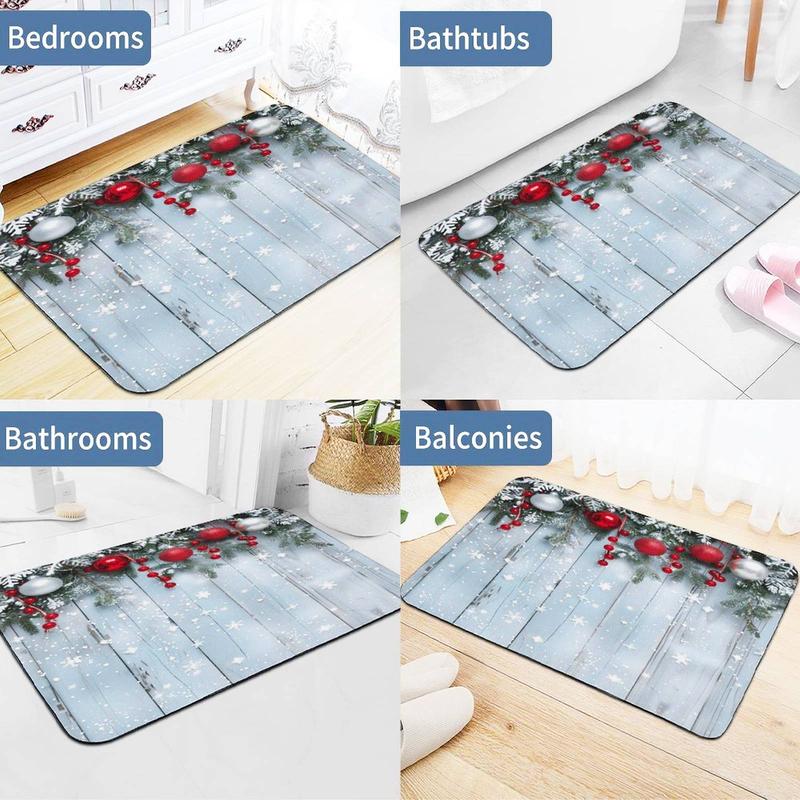 Christmas Themed Bath Mat, 1 Count Non-slip Bath Mat with Snowflakes & Ornaments Design, Quick-dry Absorbent Bath Rug for Home Bathroom