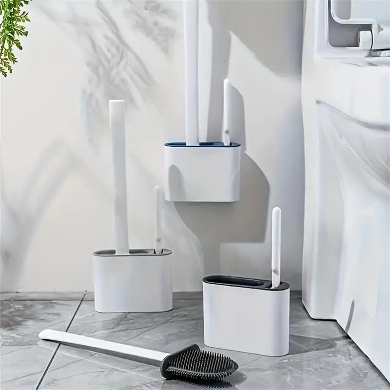 Wall Mounted Toilet Brush Set, 1 Set Including 1 Counts Long Handle Soft Toilet Brushes & 1 Count Toilet Seat Brush with Holder, Multi-functional Household Brush for Bathroom Home Hotel Dormitory