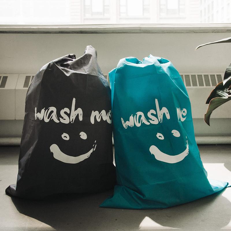 2 Pack XL Wash Me Travel Laundry Bag, Dirty Clothes Organizer, Large Enough to Hold 4 Loads of Laundry, Easy Fit a Laundry Hamper or Basket