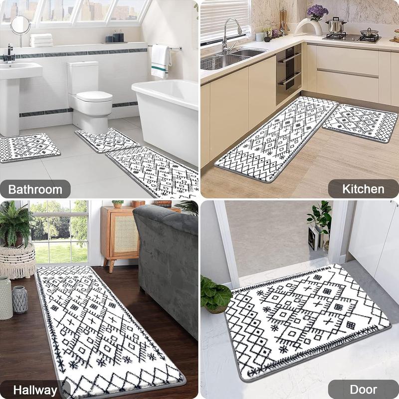 Bathroom Rug Sets 3 Piece Non Slip Bathroom Shower Rugs with U-Shaped Contour Toilet Mat Absorbent Microfiber Bath Mats for Bathroom Bath Rugs Washable Shaggy Bathroom Floor Carpet