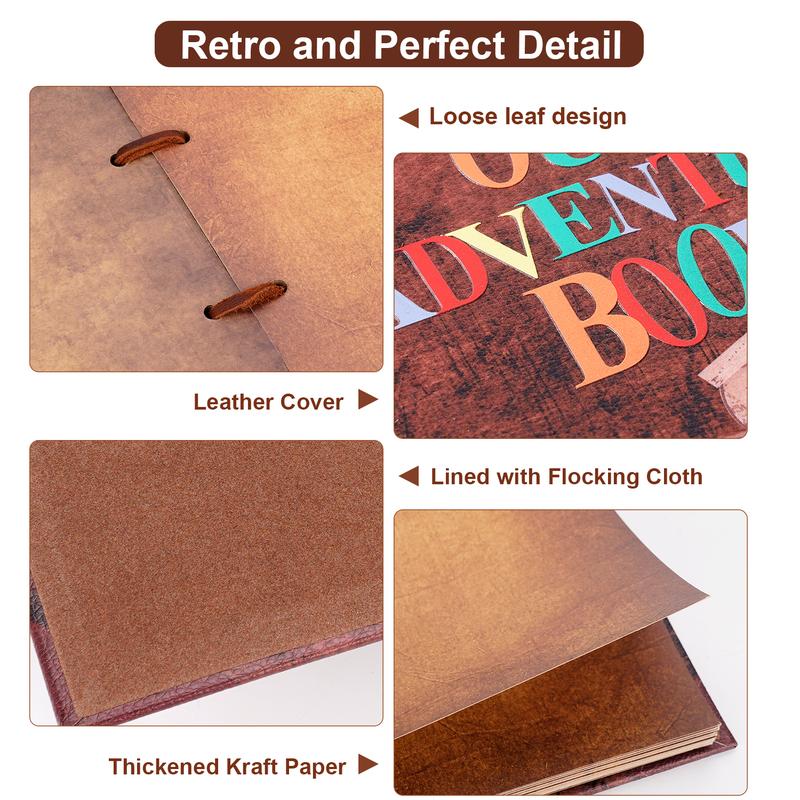 Our Adventure Book Scrapbook Photo Album 80 Pages, 3D Vintage Embossed Letters Leather Cover Movie, Couple's Memory Book, Boyfriend's Gift decor