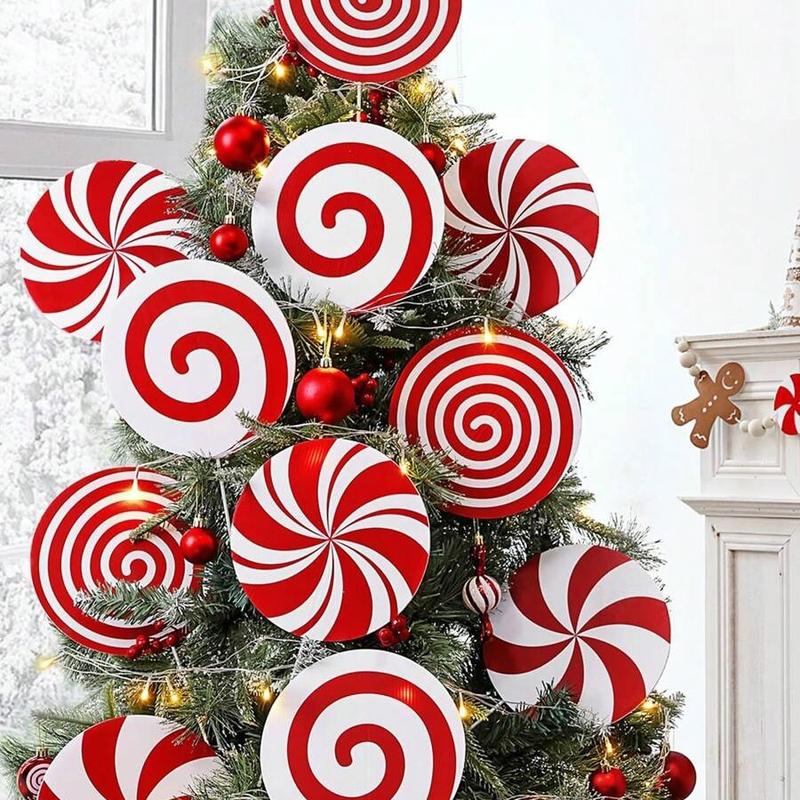 12pcs Indoor Christmas Decorations Pick A Tree - Large Red And White Peppermint Lollipop Pick A Tree Pick A Tree Pick A Christmas Decoration, Cute Candy Pick A Flower Decoration For Home Office Christmas Party Vase Decoration.