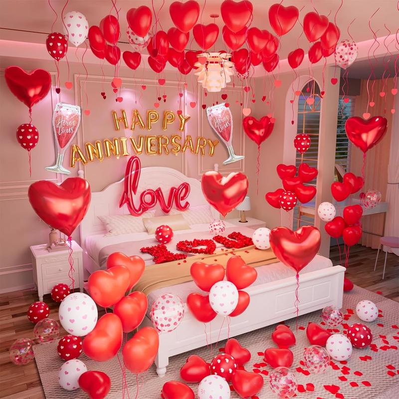 Christmas gift Romantic Anniversary & Valentine's Day Decorations: Heart Balloons, Christmas, Happy Anniversary Banner and Rose Petals for Celebration