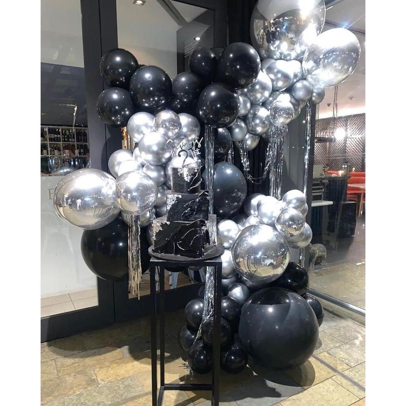 Black Silver Balloons Garland Kit 138 Pack Different Sizes inch Matte Black Silver Balloons and Silver Confetti Balloons for Wedding Birthday Party,Graduation parties, Halloween, Christmas and other festivals Accessory Arch Decoration