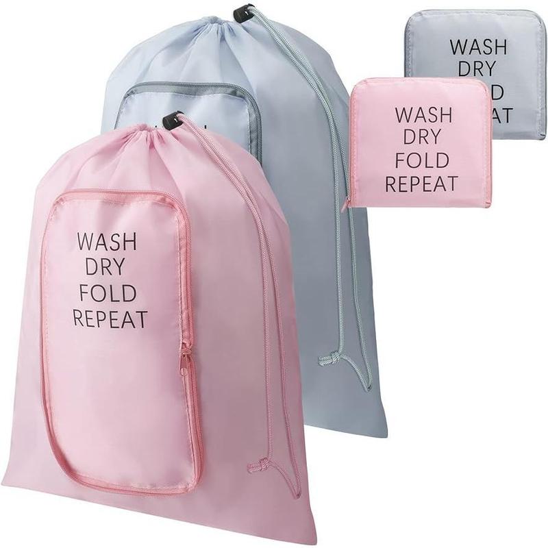 2  count  Travel Laundry Bag Washable Dirty Clothes Bag with Drawstring and Zipper for Suitcase, 22 x 18 Inch (Pink, Gray, Classic)