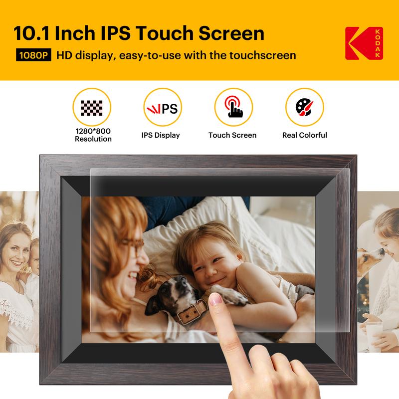 KODAK digital photo frame features a 10.1-inch IPS HD screen, supports WiFi remote control and app management, suitable for both tabletop and wall mounting. dry  flowers marco  defotos