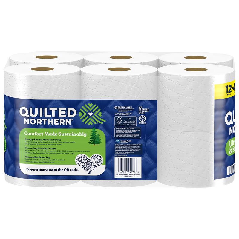 Quilted Northern Ultra Soft & Strong 2-Ply Toilet Paper, 12 Mega Rolls - Pack of 12 - Wipes