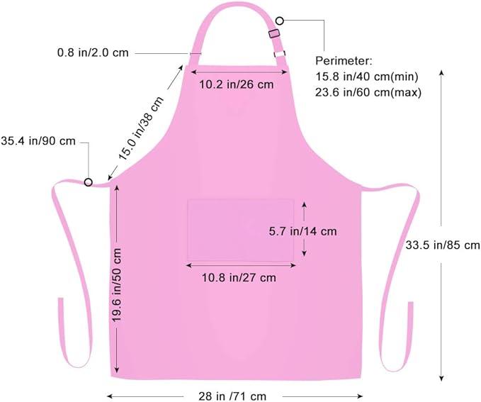 2 Pack Bib Aprons with 2 Pockets Cooking Chef Kitchen Apron for Women Men, Pink