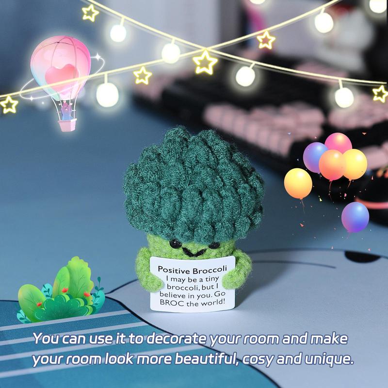 Mini Positive Broccoli Design Crochet Ornament, Cute Cartoon Broccoli Figurine, Creative Home Decor for Living Room Bedroom Office