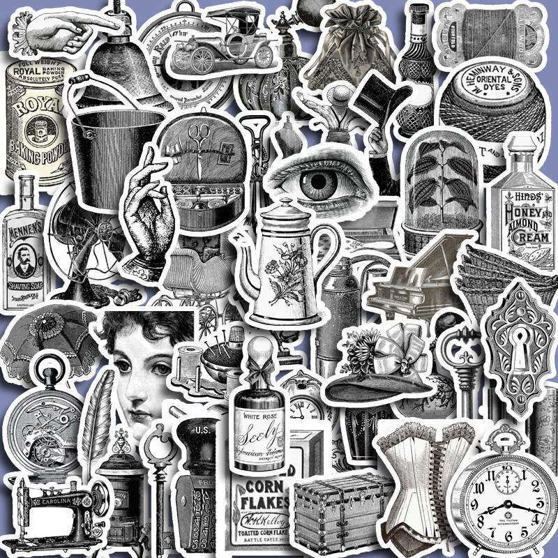 60pcs Vintage Furniture & Clothing Pattern Sticker, Waterproof Cartoon Sticker, Decoration Sticker For Phone Case, Computer, Guitar, Bag, Water Cup, Scrapbook