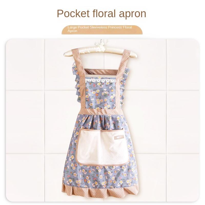 Cotton Floral Princess Apron Women's High-Grade Household Waterproof and Oil-Proof Bib Cute Hand-Wiping Skirt Wholesale egg apron birthday gift Flower