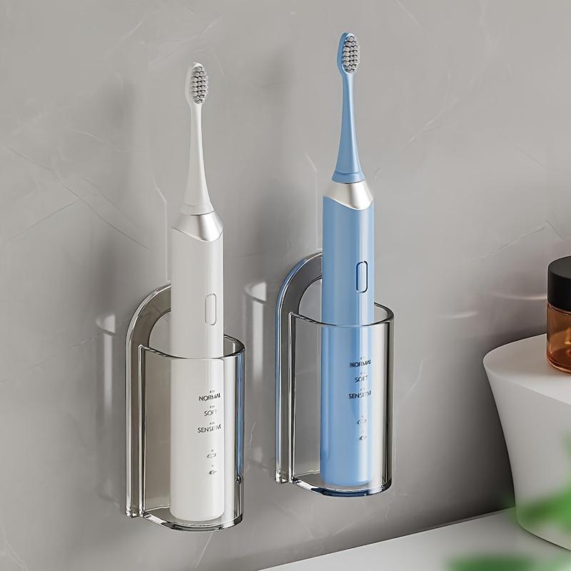 Wall-Mounted Electric Toothbrush Holder with Self-Adhesive, Transparent Storage Rack for Bathroom Organization