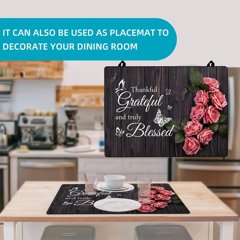 Rose & Letter Pattern Stove Top Cover, 1 Count Waterproof Thickened Rubber Protective Pad with 2 Hooks, Heat Resistant Non-slip Stove Top Cover