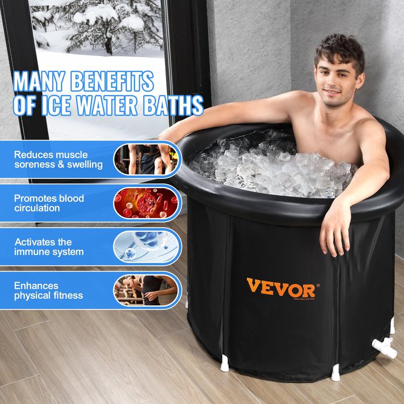 VEVOR Ice Bath Tub, Cold Water Therapy Plunge Tub for Athletes, Portable Outdoor Ice Barrel Plunge Pool for Recovery, Max. 98 Gal Inflatable Folding Bathtub with Cover, Home Ice Pod for Adult