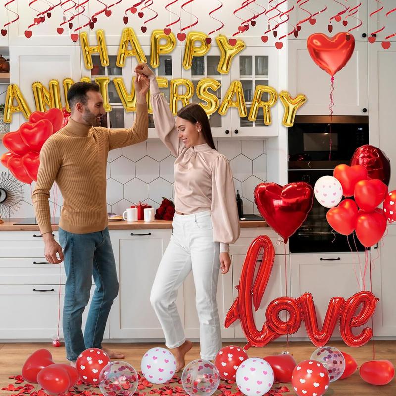 Christmas gift Romantic Anniversary & Valentine's Day Decorations: Heart Balloons, Christmas, Happy Anniversary Banner and Rose Petals for Celebration