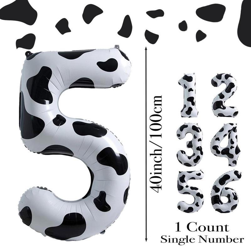 Cow Print Number Balloon, 1 Count 40 Inch Number Balloon, Number Balloon for Birthday Party, Party Decoration Balloon, Party Favor Supplies