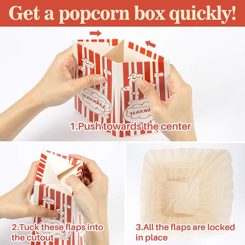 18 Count Popcorn Boxes Containers - 46oz Square Popcorn Bowls Square Popcorn Buckets Popcorn Tub Paper Cups Holders Disposable  Christmas Movie Night Party Individual Servings Red & White