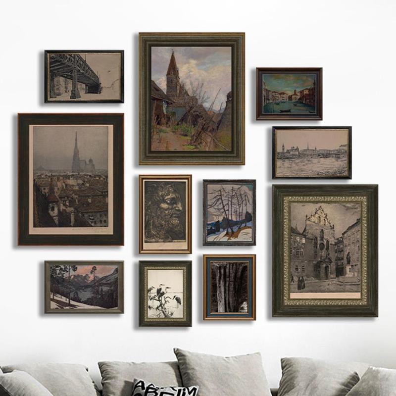 Vintage Architecture Pattern Canvas Painting without Frame, 11pcs set Simple Retro Wall Art Poster, Wall Art Decor for Home Living Room Bedroom Office, Home Decor Collection