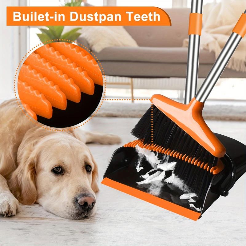 Broom and Dustpan Set for Home, Office, Indoor&Outdoor Sweeping, Stand Up Broom and Dustpan