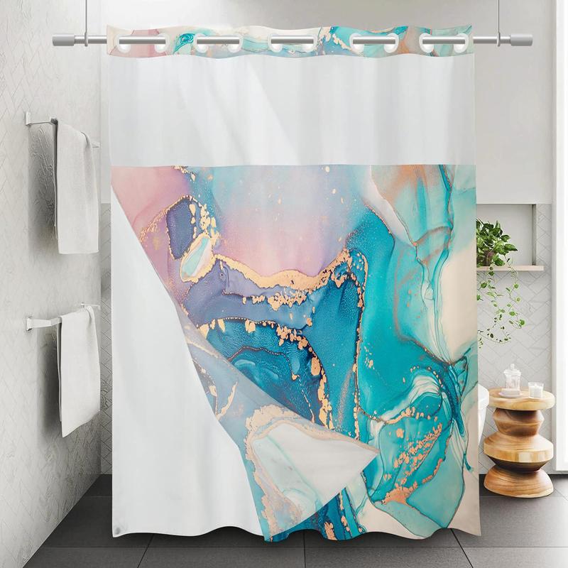 Marble Pattern Shower Curtain, Waterproof Hook Free Design Shower Curtain Bathroom Accessory, Bathroom Supplies for Home Decor, Room Decor, Fall Decor, Bathroom Gadgets 2024, Bathroom Accessories