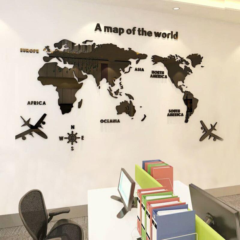 World Map Pattern Wall Sticker, 1 Count Self Adhesive Acrylic Wall Decal, Decorative Sticker for Home Living Room Bedroom