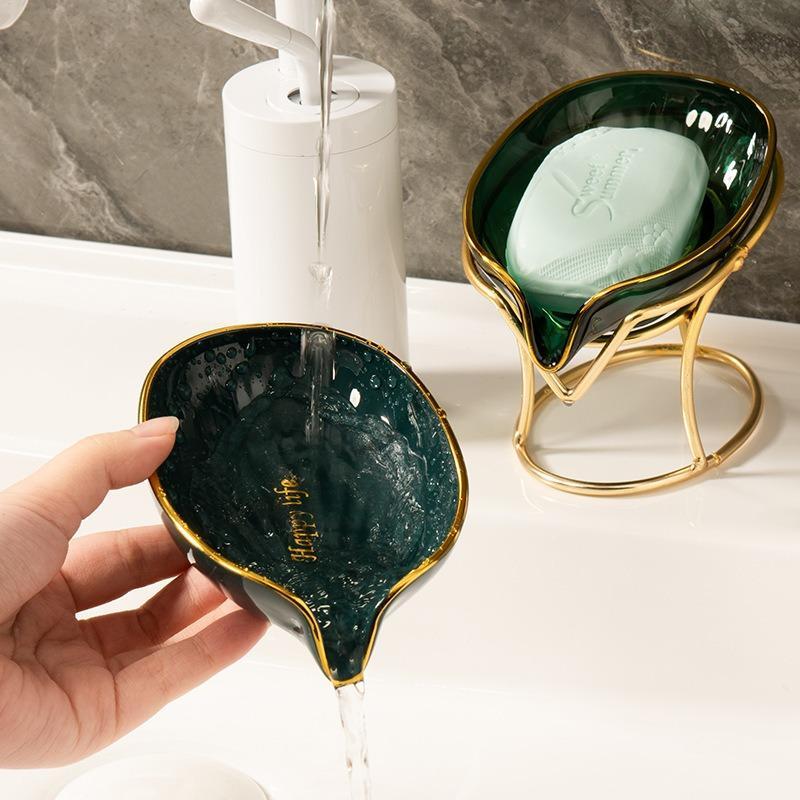 Countertop Soap Dish With Stand, 1 Count Leaf Shaped Soap Bar Holder, Soap Drain Storage Rack For Home Kitchen Bathroom