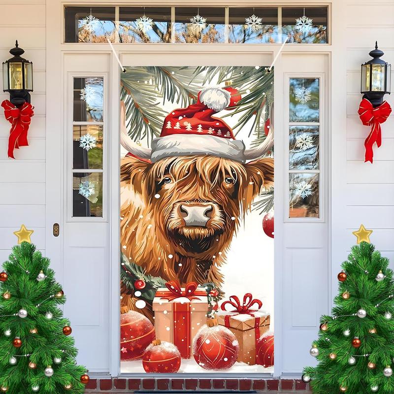 Christmas Themed Door Banner, 1 Count Festive Door Decoration, Door Hanging Banner for Home Living Room Bedroom, Party Decoration Supplies