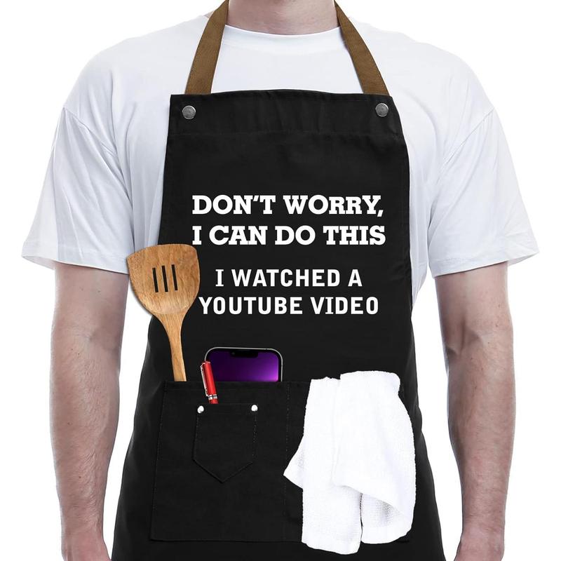 Father's Day Gifts for Dad, Gifts for Husband, Boyfriend, Brother, Men Unique Birthday Gifts, Funny Gifts for Mom, Dad Gifts From Daughter Son – BBQ Cooking Chef Apron 3 Pockets, Kitchen Gifts Christmas Accessory Christmas Accessory Adjustable Baking Cott